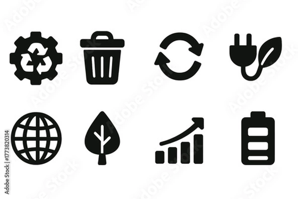 Fototapeta Eco-friendly recycling solid icon set. Sustainability, environment icons collection