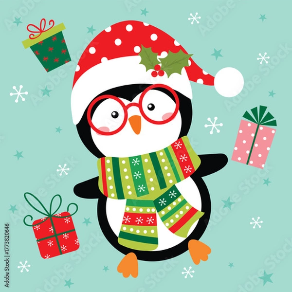 Obraz christmas card with cute penguin design