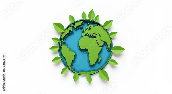 Obraz Earth globe with green leaves representing environmental sustainability concept