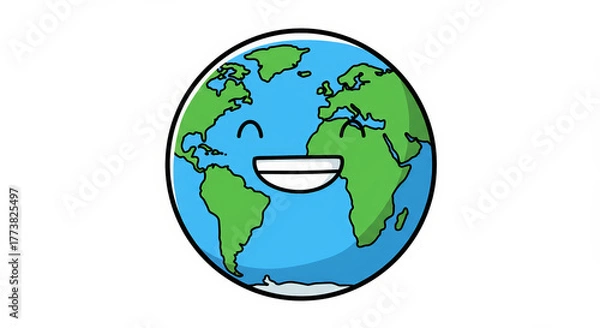 Obraz Smiling cartoon earth globe illustration for environmental concepts and education