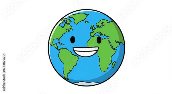 Obraz Smiling earth globe illustration with green landmasses and blue oceans