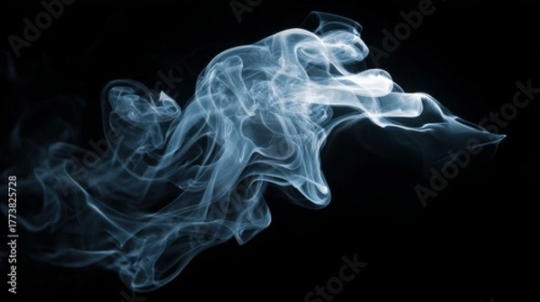 Fototapeta Ethereal wisps of translucent smoke swirling gracefully against a deep black background, creating an air of mystery and allure for artistic compositions