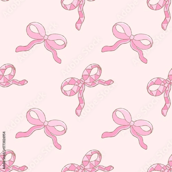 Obraz Cute Pink Ribbon Bows Seamless Pattern Background