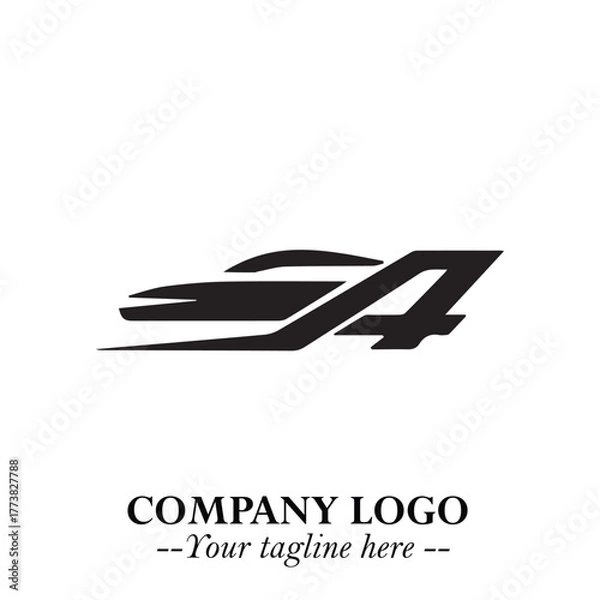 Fototapeta Car Running Fast Logo Symbol in Black on the White Background with Dynamic Speed Design