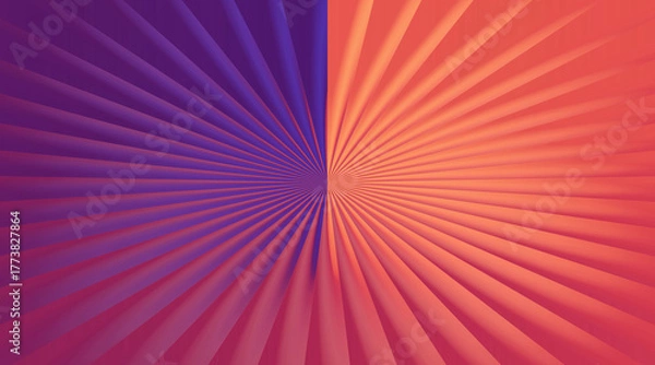 Fototapeta Abstract background with radiating 3D fins in a vibrant purple and orange gradient.