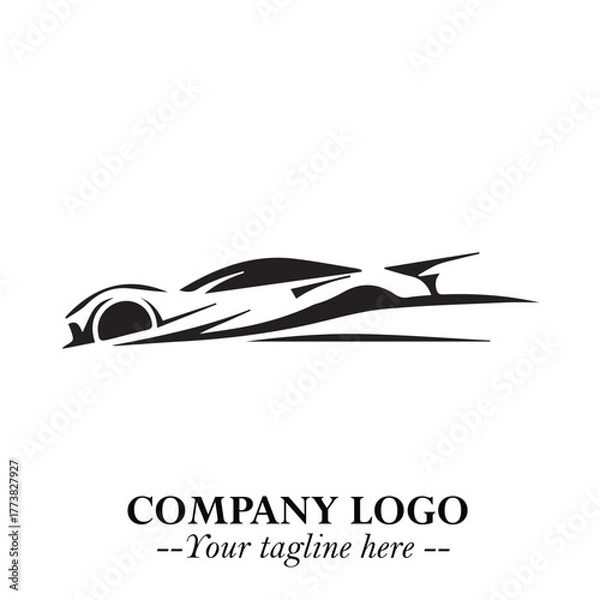 Fototapeta Car Running Fast Logo Symbol in Black on the White Background with Dynamic Speed Design