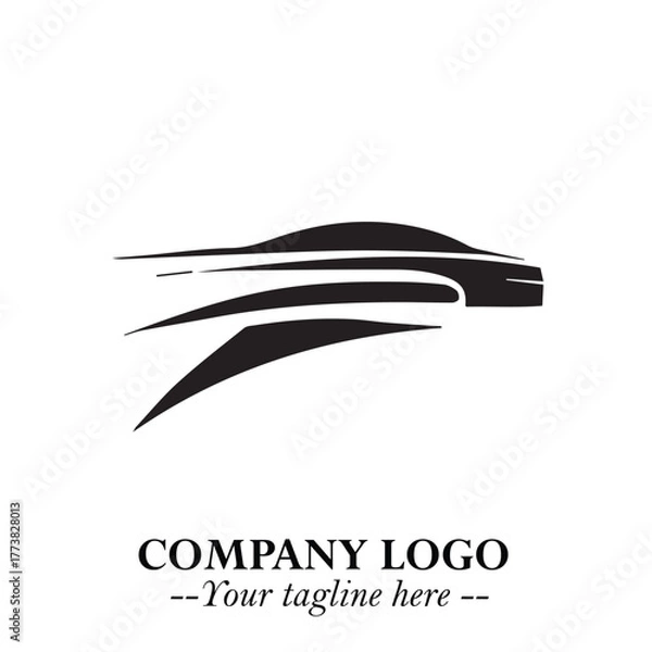 Fototapeta Car Running Fast Logo Symbol in Black on the White Background with Dynamic Speed Design