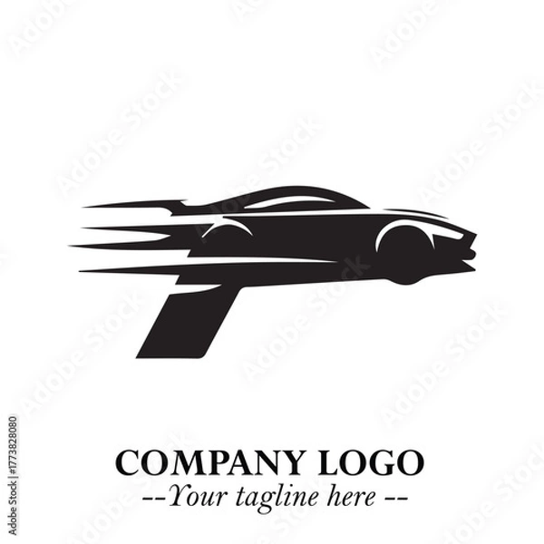 Fototapeta Car Running Fast Logo Symbol in Black on the White Background with Dynamic Speed Design