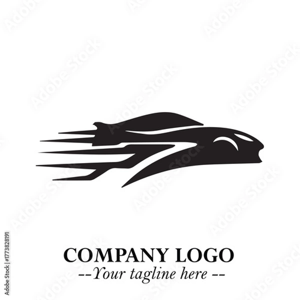 Fototapeta Car Running Fast Logo Symbol in Black on the White Background with Dynamic Speed Design