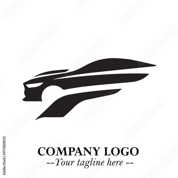 Fototapeta Car Running Fast Logo Symbol in Black on the White Background with Dynamic Speed Design