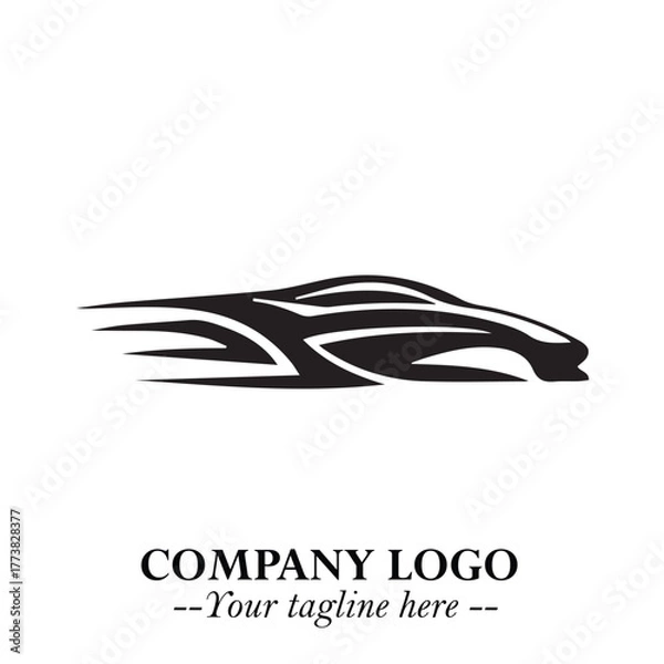 Fototapeta Car Running Fast Logo Symbol in Black on the White Background with Dynamic Speed Design