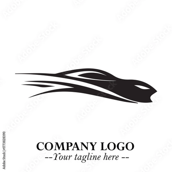 Fototapeta Car Running Fast Logo Symbol in Black on the White Background with Dynamic Speed Design
