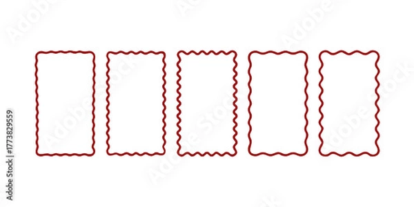 Fototapeta Set of rectangle frames with wavy edges. Rectangular shapes with wiggly borders. Picture or photo frames, empty text boxes, tags, labels isolated on white background. Vector graphic illustration.