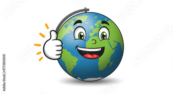 Obraz Cartoon globe character giving thumbs up approval with transparent background