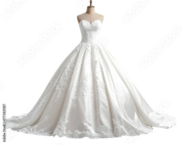 Fototapeta  Elegant White Wedding Dress on Female Mannequin, Isolated on Transparent Background, Generative AI 
