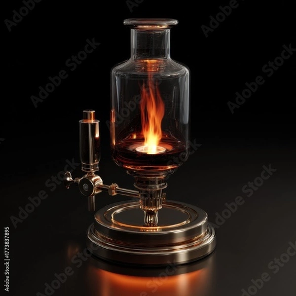 Fototapeta A stylish glass apparatus with a visible flame, combining elegance and functionality, highlighting intricate design elements.