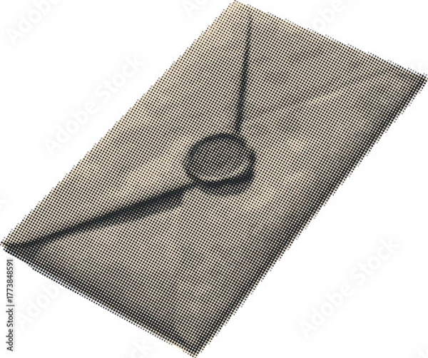Fototapeta Vintage Envelope with Wax Seal in Halftone Texture, symbolizing Retro Communication, Business Message, and timeless Minimalist design in beige tones.