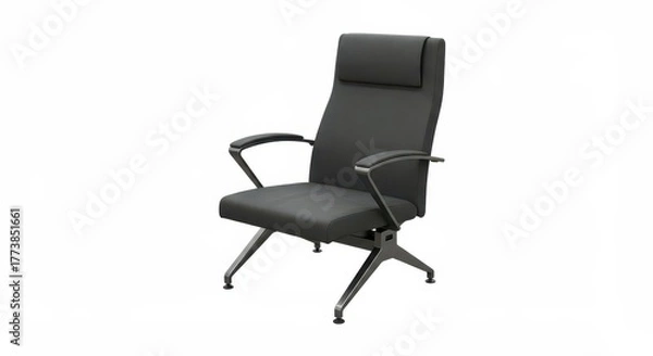 Obraz Contemporary dark gray visitor seating unit with metal base features a high backrest