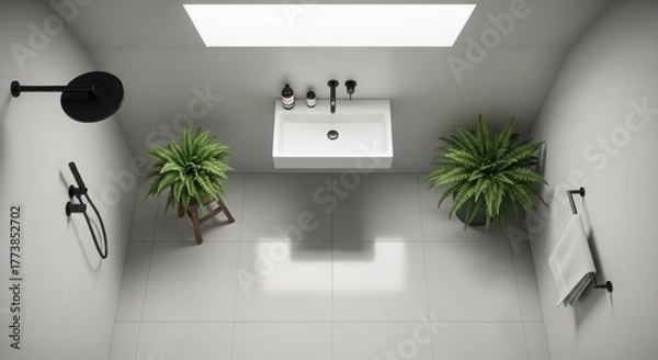 Obraz Modern bathroom interior with plants minimalist design creating a clean and relaxing space