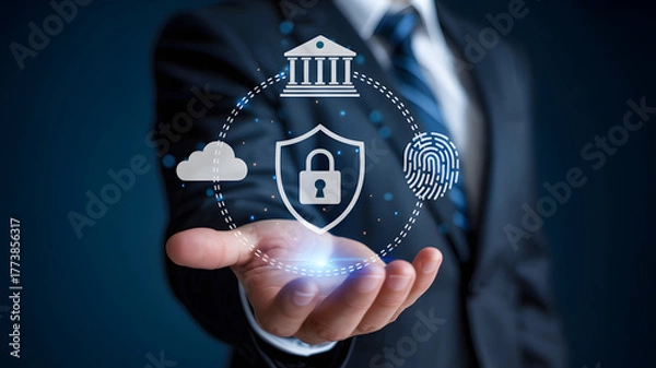 Fototapeta Protecting digital assets with secure cloud and biometric authentication for modern businesses