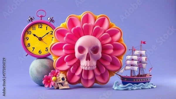 Obraz skull and bones on white background