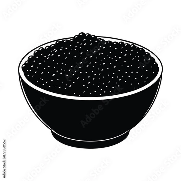 Obraz Black caviar in a round bowl illustration food fish