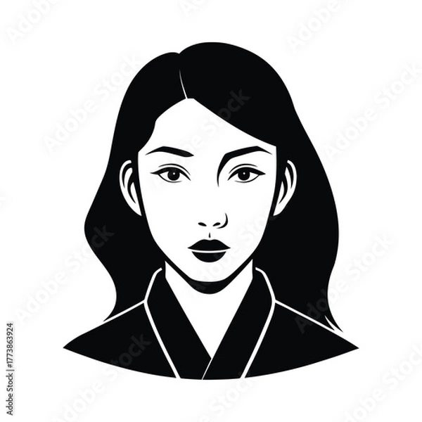 Obraz Stylized black and white illustration of a woman's face and shoulders portrait