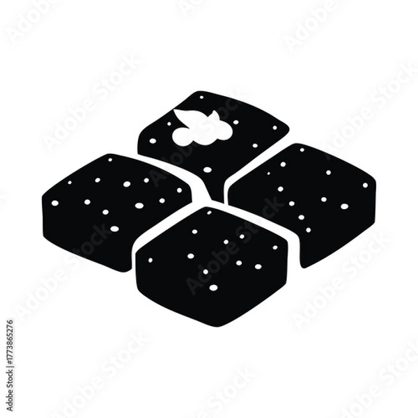 Obraz Four black abstract geometric shapes with white dots and one with a leaf square