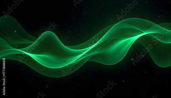 Fototapeta Abstract green energy waves flowing against a dark background