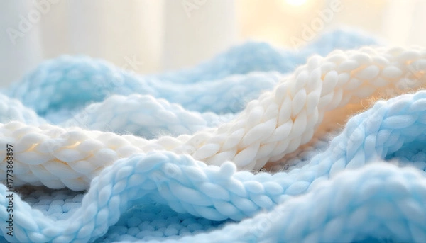 Obraz Cozy chunky knit blanket in soft pastel colors perfect for comfort