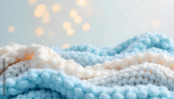 Fototapeta Cozy chunky knit blanket with soft textures and warm dreamy bokeh