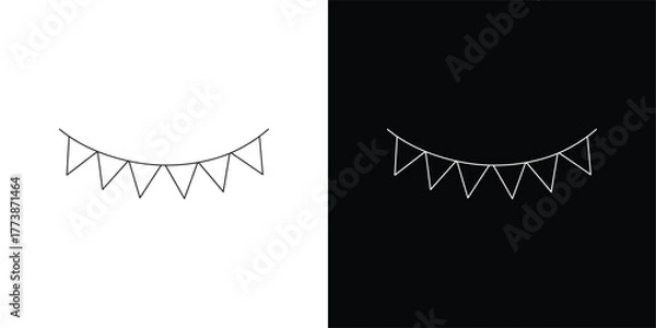 Obraz Party Bunting Line Art Vector, Black and White Minimal Illustration for Celebration, Decoration, and Festive Design Concepts