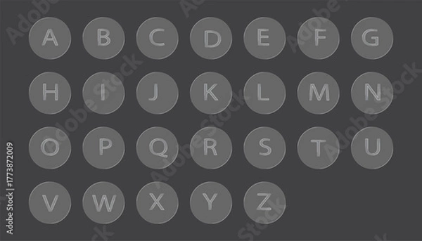 Obraz Liquid Glass Effect All Alphabet A–Z in Circular Design on Dark Background