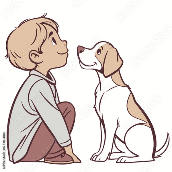 Obraz A young boy and his loyal dog share a happy moment of connection and friendship