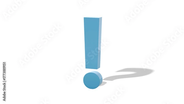 Fototapeta Blue exclamation mark casting a question mark shadow, concept of doubt behind confidence, 3d render