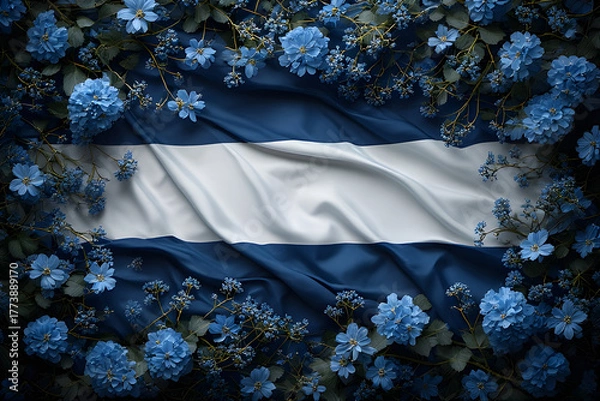 Fototapeta a black and white Netherlands independence Day celebration abstract background in national flag colours with flowers.