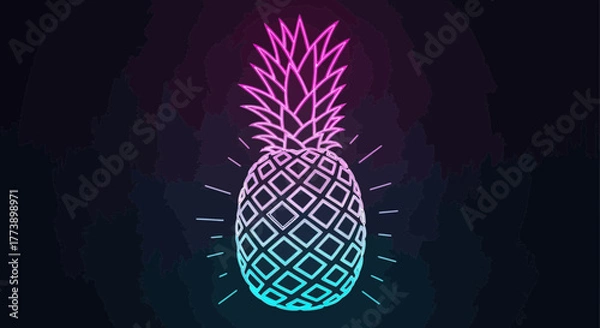 Fototapeta Vibrant pineapple radiating in neon hues against an abstract backdrop