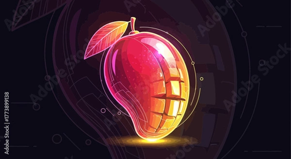 Fototapeta Luminous Mango Vector Illustration with Geometric Background Elements