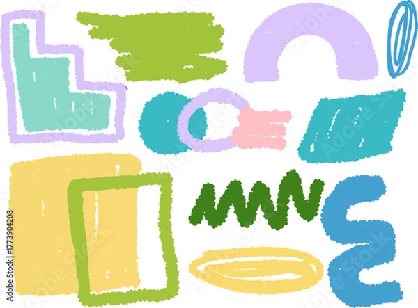Obraz Abstract pastel crayon shapes illustration in hand-drawn style for modern graphic design, background decoration, and creative templates.