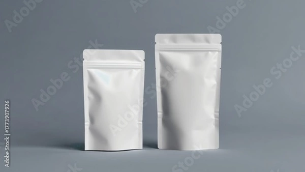 Fototapeta Zipper stand-up pouches on white background, collage. Mockup for design