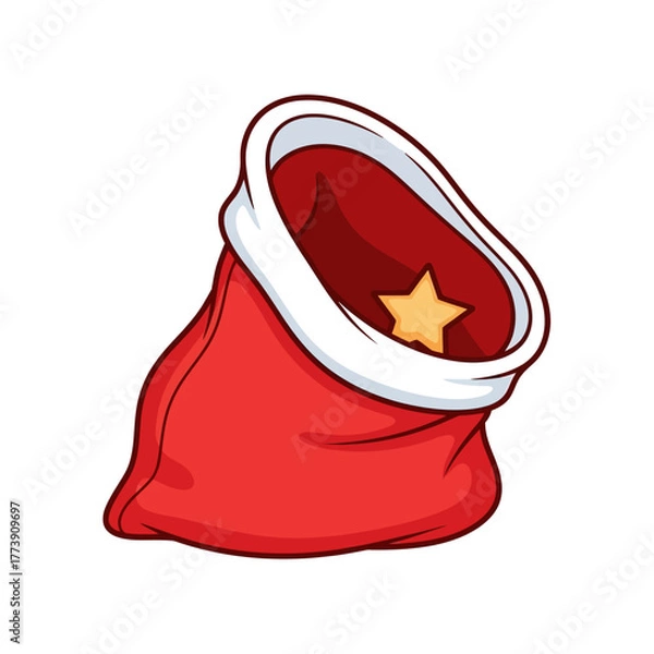 Obraz A cartoon illustration of a red santa bag with a white trim and a single yellow star inside it