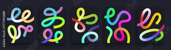 Obraz Set of Abstract Backgrounds with Gradient Color Curve Lines. Vector Graphic for Posters and Layout