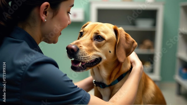 Fototapeta Official Adoption: Volunteer and Their Forever Friend