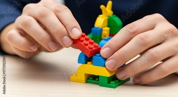 Obraz Building brilliance Hands assembling colorful blocks