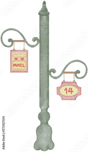 Fototapeta Illustration for Valentine's Day The Day of Love Envelope Heart Letters and Key Romance Graphic