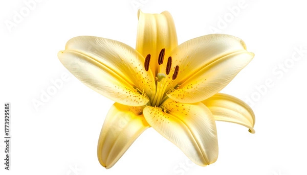 Fototapeta Isolated close-up of a blooming yellow lily against a black background