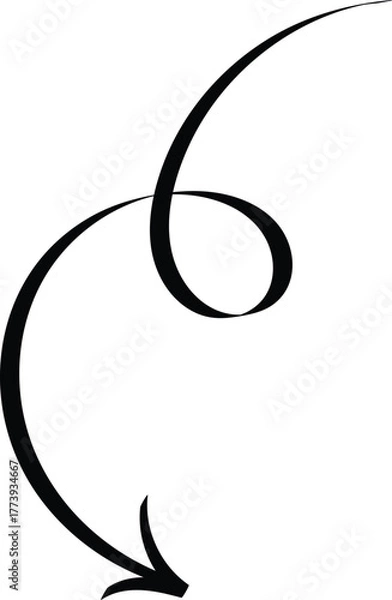 Obraz thick curved arrow drawn with calligraphy pen showing creative hand-drawn direction design