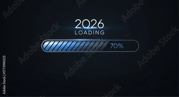 Obraz The year 2026 is loading, with a progress bar nearing completion, symbolizes anticipation and the forward march of time, offering a futuristic vision. vector illustration