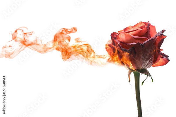 Fototapeta Flaming rose blooms in artistic display studio setting photography abstract environment close-up view conceptual art for impact