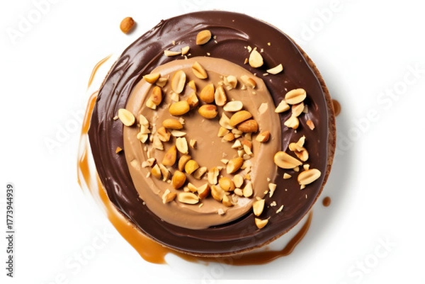 Fototapeta Dessert with peanut butter and chocolate topping